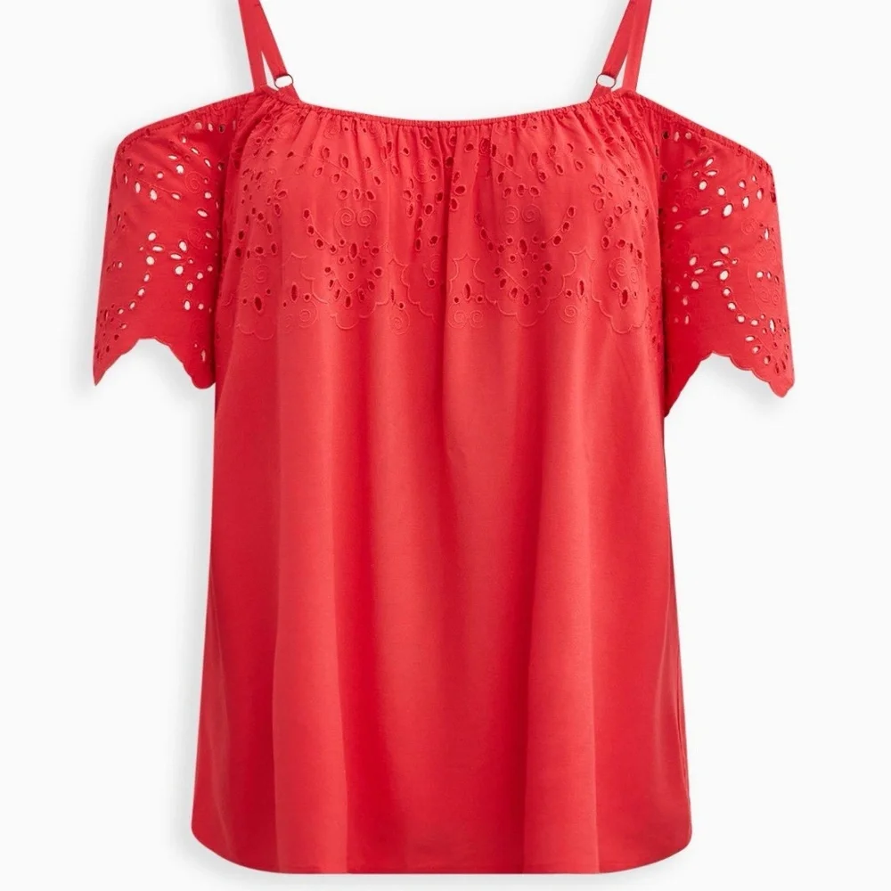 Torrid | Challis Embroidered Cold Shoulder Top NWT | Size 1 - Picture 13 of 13